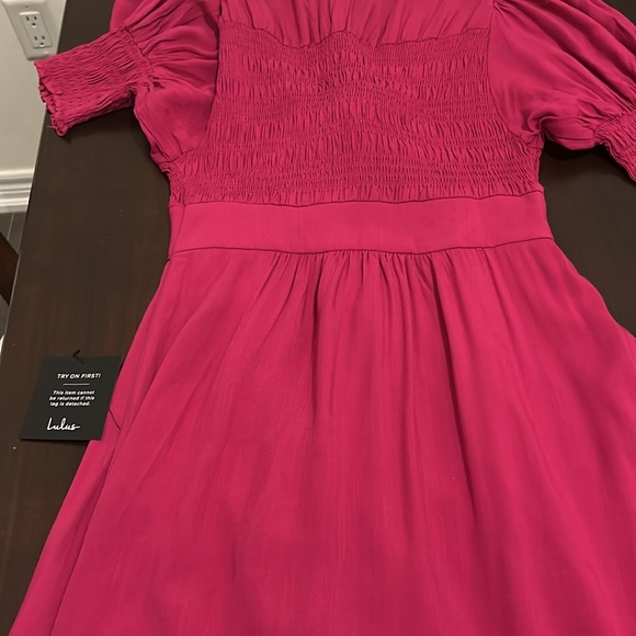 Lulu’s Featured Cutie Berry Pink Smocked Tie-Front Midi Dress Size XS - Picture 13 of 17